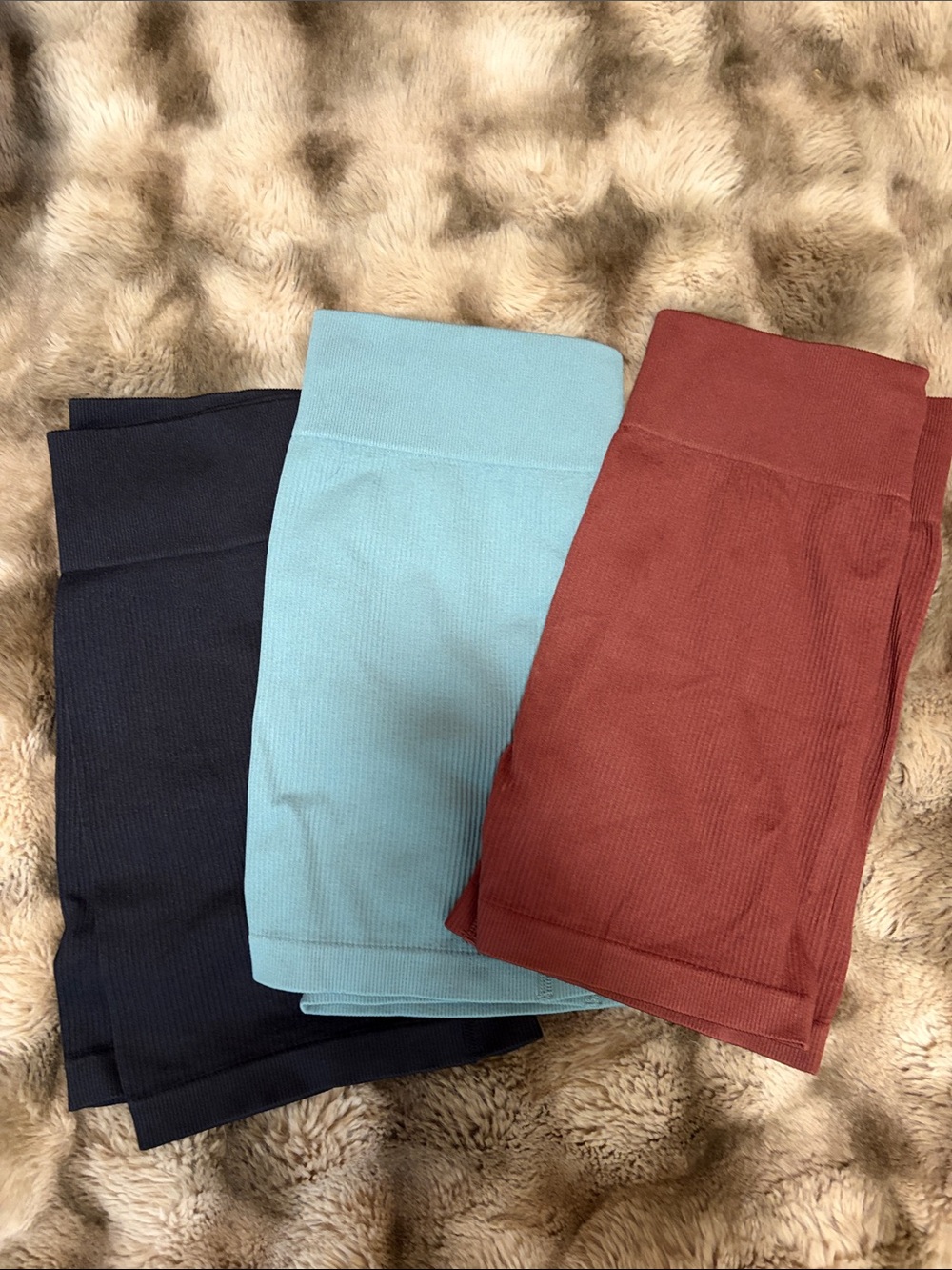 Ribbed Bike Shorts - Black, Light Blue & Rust